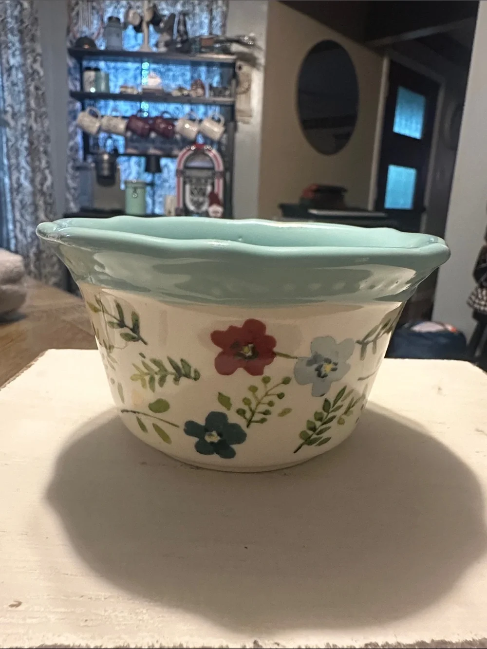 The Pioneer Woman Floral Ceramic Bowl in Aqua and White